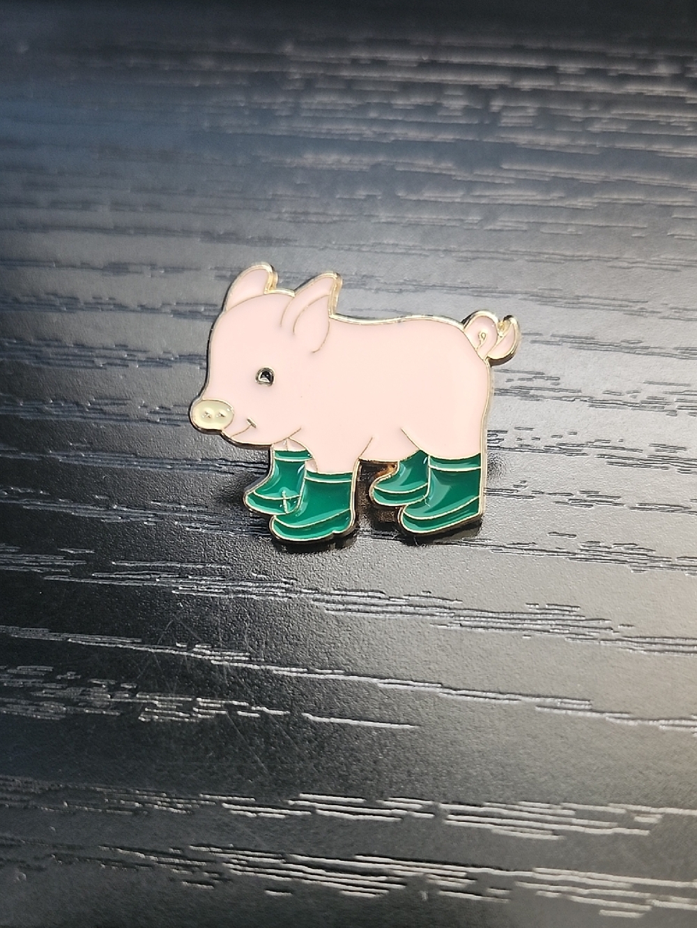 Pink Pig in Green Boots Enamel Pin